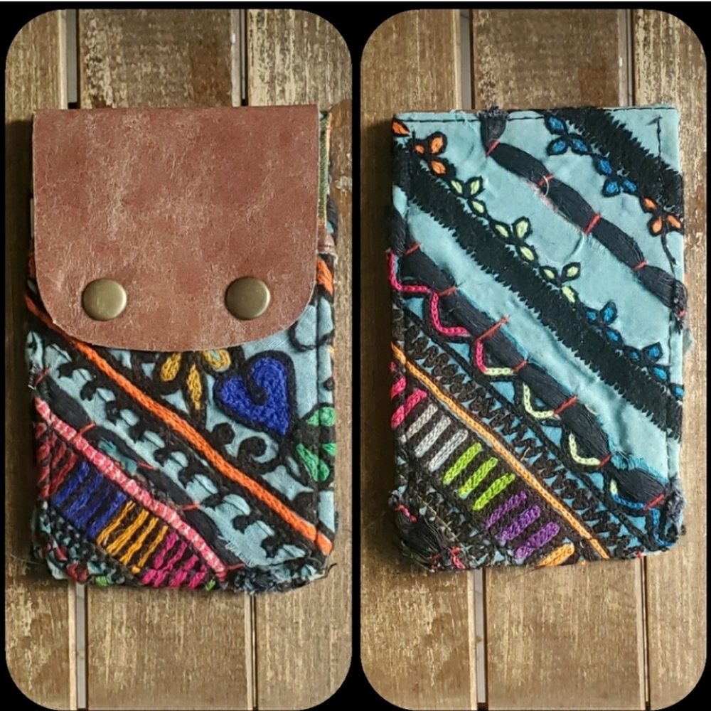 🍳🧠 Free People Boho Embroidered Repurposed vtg banjara Wallet Card Case